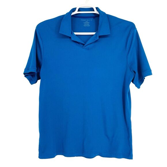 PERRY ELLIS Polo Shirt Men's Large Blue Short Sleeve Wicking - Picture 1 of 5